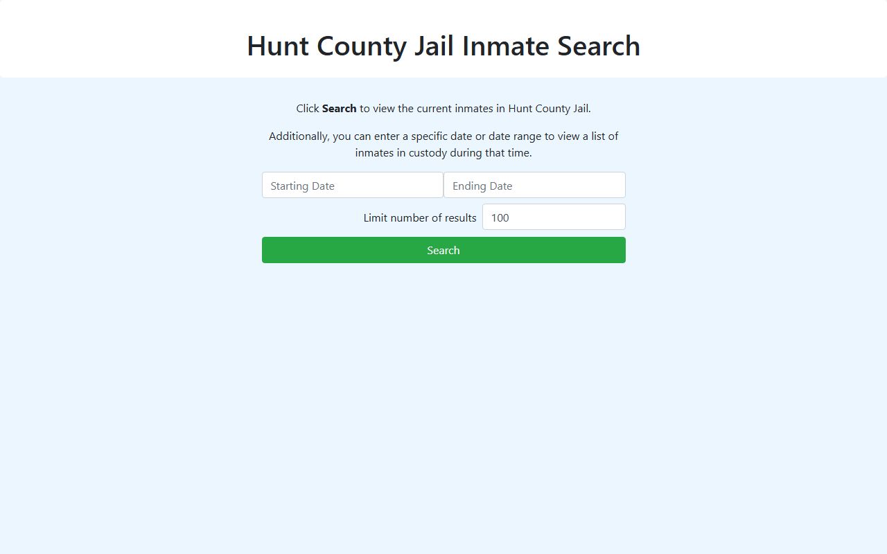Hunt County inmate population roster search form