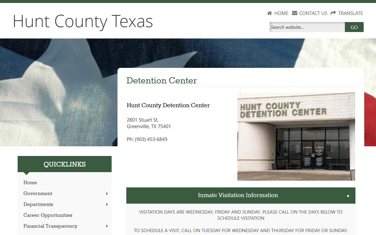 Hunt County Detention Center inmate population facility page